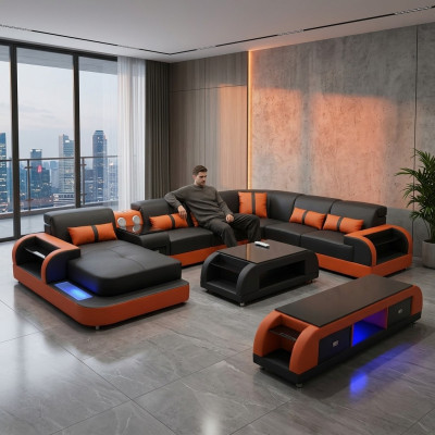 Design Zestaw narożny skórzana sofa Narożnikowa kanapa Luxury Żywy krajobraz led sofa kanapa Podkładka
