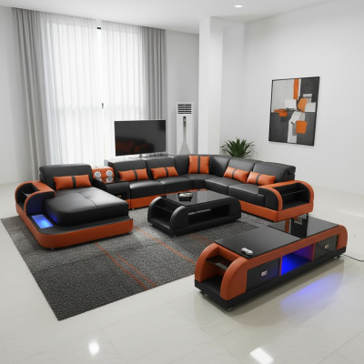 Design Zestaw narożny skórzana sofa Narożnikowa kanapa Luxury Żywy krajobraz led sofa kanapa Podkładka