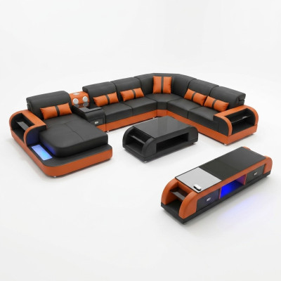 Design Zestaw narożny skórzana sofa Narożnikowa kanapa Luxury Żywy krajobraz led sofa kanapa Podkładka