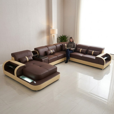 Sofa skórzana Sofa Design Sofa U Shape Żywy krajobraz Couch Podkładka Narożnikowa kanapa Ustawić Nowość