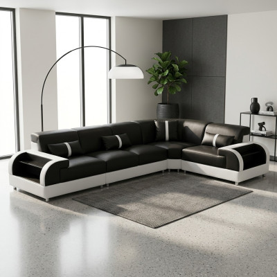 Skórzana sofa w kształcie litery L Żywy krajobraz Narożnikowa kanapa Design Ustawić Modern Sofa USB