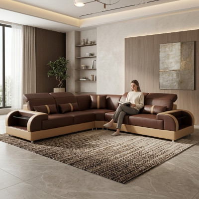 Kanapa Narożnikowa kanapa Skóra Żywy krajobraz Ustawić Design Nowoczesna sofa L-Shape LED USB