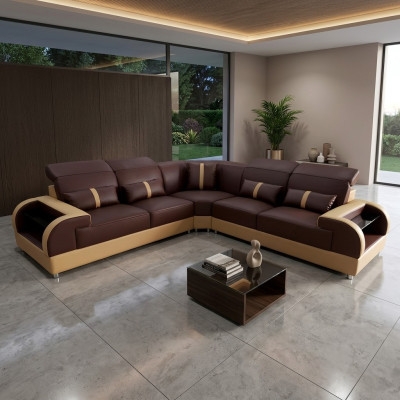 Kanapa Narożnikowa kanapa Skóra Żywy krajobraz Ustawić Design Nowoczesna sofa L-Shape LED USB
