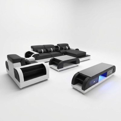 Kanapa Narożnikowa kanapa Skóra Żywy krajobraz Ustaw Design Nowoczesna sofa w kształcie litery L, stolik kawowy
