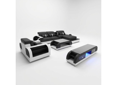 Kanapa Narożnikowa kanapa Skóra Żywy krajobraz Ustaw Design Nowoczesna sofa w kształcie litery L, stolik kawowy