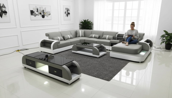 Ustawić Design Żywy krajobraz Narożnikowa kanapa Sofa Kanapa Kształt U stolik kawowy Skóra 2-częściowa