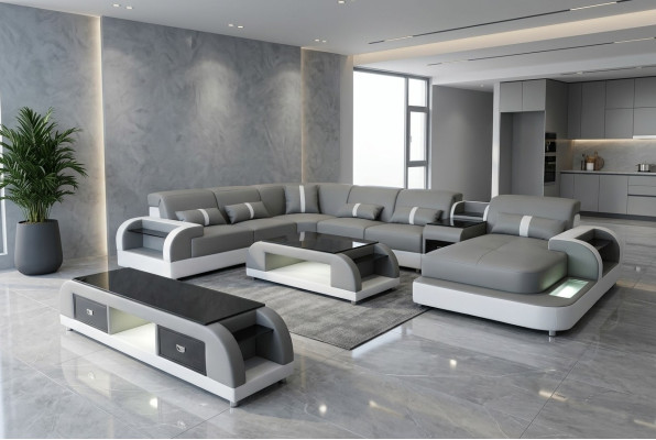 Ustawić Design Żywy krajobraz Narożnikowa kanapa Sofa Kanapa Kształt U stolik kawowy Skóra 2-częściowa