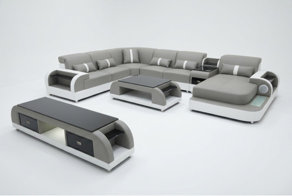 Ustawić Design Żywy krajobraz Narożnikowa kanapa Sofa Kanapa Kształt U stolik kawowy Skóra 2-częściowa