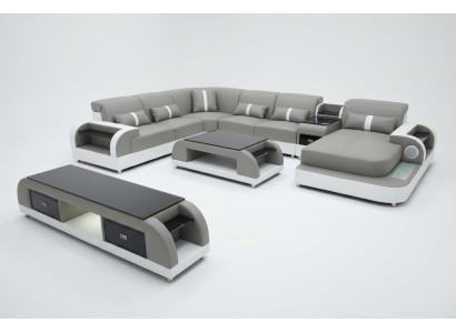 Ustawić Design Żywy krajobraz Narożnikowa kanapa Sofa Kanapa Kształt U stolik kawowy Skóra 2-częściowa