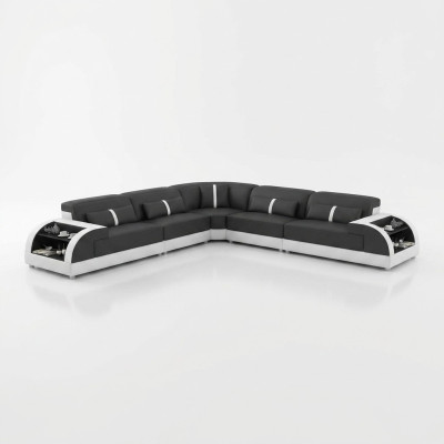Skórzana sofa w kształcie litery L Żywy krajobraz Narożnikowa kanapa Ustawić Nowoczesna sofa USB