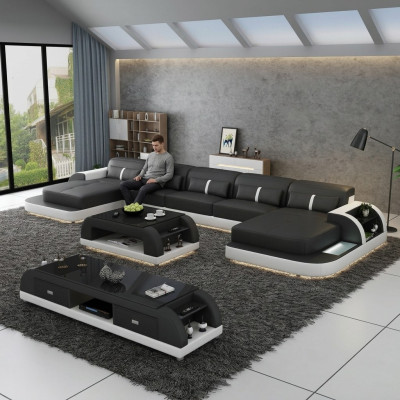 Narożnikowa kanapa skórzana z usb Big U w kształcie Żywy krajobraz sofa kanapa Ustawić led nowa