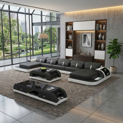 Narożnikowa kanapa skórzana z usb Big U w kształcie Żywy krajobraz sofa kanapa Ustawić led nowa