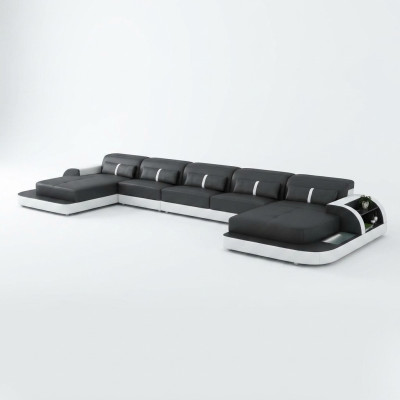 Narożnikowa kanapa skórzana z usb Big U w kształcie Żywy krajobraz sofa kanapa Ustawić led nowa