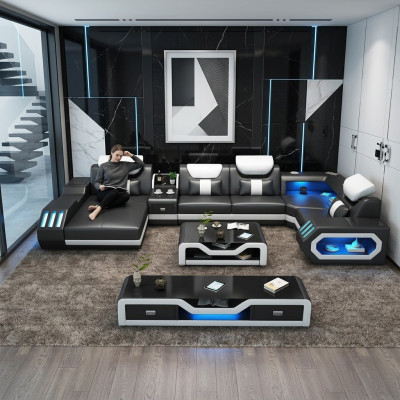 Nowoczesny design Żywy krajobraz Sofa Narożnikowa kanapa Kanapa Podkładka rtv stolik kawowy Skóra