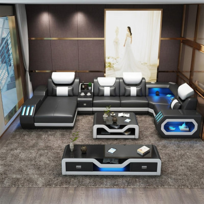 Nowoczesny design Żywy krajobraz Sofa Narożnikowa kanapa Kanapa Podkładka rtv stolik kawowy Skóra