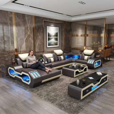 Narożnikowa kanapa UForm stolik kawowy skórzana sofa Żywy krajobraz designerska sofa 2-częściowy zestaw led usb