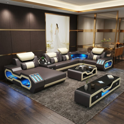 Narożnikowa kanapa UForm stolik kawowy skórzana sofa Żywy krajobraz designerska sofa 2-częściowy zestaw led usb
