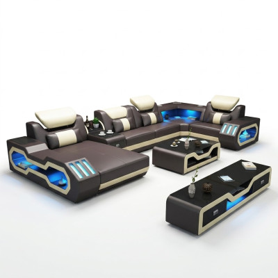 Narożnikowa kanapa UForm stolik kawowy skórzana sofa Żywy krajobraz designerska sofa 2-częściowy zestaw led usb