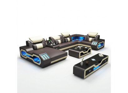 Narożnikowa kanapa UForm stolik kawowy skórzana sofa Żywy krajobraz designerska sofa 2-częściowy zestaw led usb