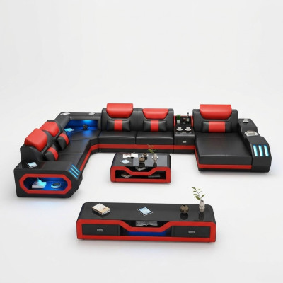 Design Duża Sofa z USB Narożnikowa kanapa Kanapa Wohlandschaft U Form Skóra Włókienniczy Narożnik