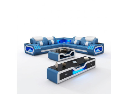 Narożnikowa kanapa w kształcie litery L stolik kawowy Sofa Couch Design Podkładka Skóra Modern Blue Tabela nowość