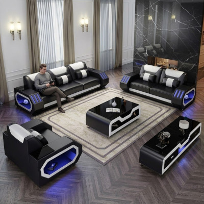 Skórzana sofa kanapa Żywy krajobraz 321 miejsce do siedzenia Ustawić Design Modern Sofa z USB