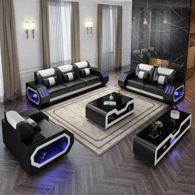 Skórzana sofa kanapa Żywy krajobraz 321 miejsce do siedzenia Ustawić Design Modern Sofa z USB