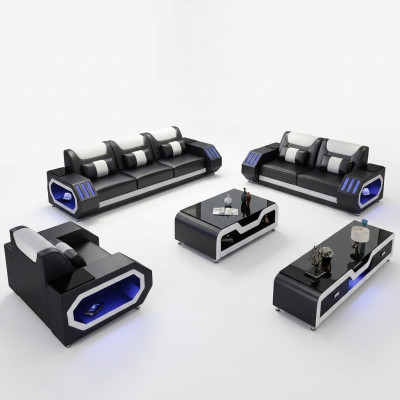 Skórzana sofa kanapa Żywy krajobraz 321 miejsce do siedzenia Ustawić Design Modern Sofa z USB