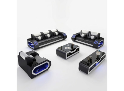 Skórzana sofa kanapa Żywy krajobraz 321 miejsce do siedzenia Ustawić Design Modern Sofa z USB