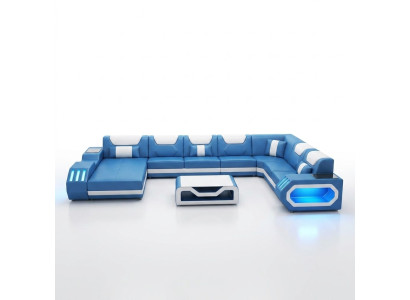 Narożnikowa kanapa Kształt U stolika kawowego Couch Design Grey Podkładka Skóra Modern Żywy krajobraz