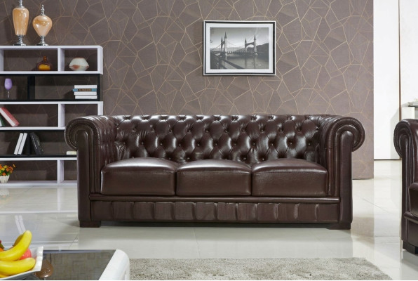 Sofa trzyosobowa Podkładka designerska sofa Nowoczesna trzyosobowa sofa Siedziba Chesterfield brązowa