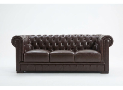 Sofa trzyosobowa Podkładka designerska sofa Nowoczesna trzyosobowa sofa Siedziba Chesterfield brązowa
