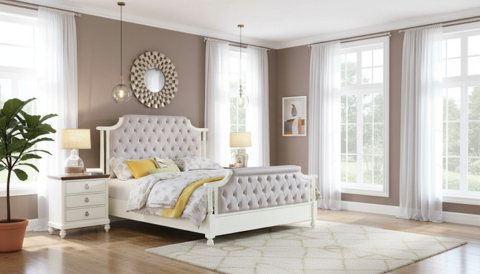 Sypialnia Zestaw Łóżko 2x Stolik nocny 3-częściowy. Założyciel łóżka Time Luxury Chesterfield