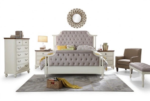 Sypialnia Zestaw Łóżko 2x Stolik nocny 3-częściowy. Założyciel łóżka Time Luxury Chesterfield