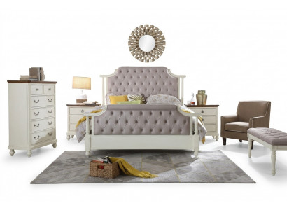 Sypialnia Zestaw Łóżko 2x Stolik nocny 3-częściowy. Założyciel łóżka Time Luxury Chesterfield