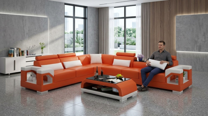 Nowoczesna skórzana sofa kanapa Podkładka Zestaw narożny Narożne sofy kanapy Narożnikowa kanapa + USB