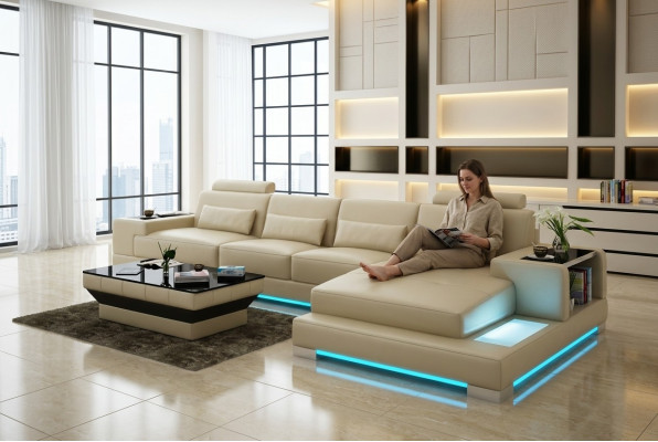 Skórzana sofa kanapa Żywy krajobraz z USB Narożnik kanapa Narożnik Ustawić Design Modern Sofa