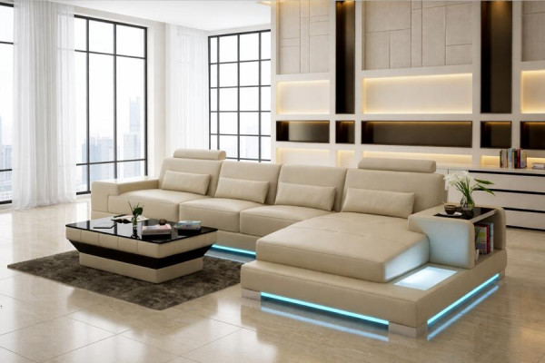 Skórzana sofa kanapa Żywy krajobraz z USB Narożnik kanapa Narożnik Ustawić Design Modern Sofa