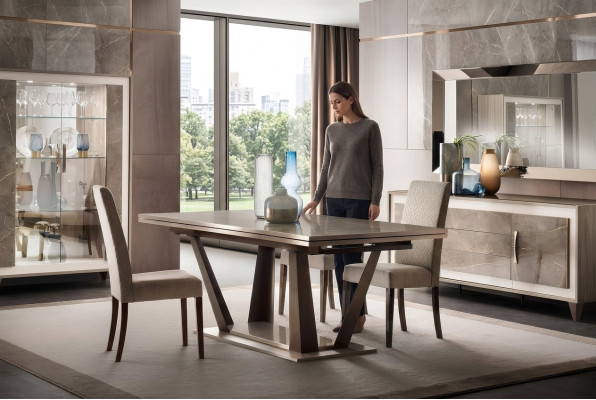 Luksusowe Meble Stół obiadowy Tabela jadalnia Salon Drewno Stal nierdzewna Design stoły Nowość