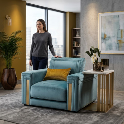 Fotel Club Lounge Design Lehn Krzesło Podkładka Sofa TV Niebieski arredoclassic