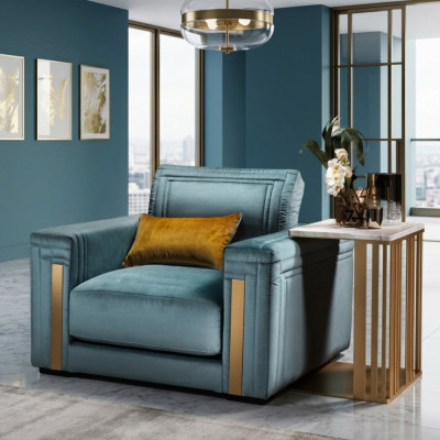 Fotel Club Lounge Design Lehn Krzesło Podkładka Sofa TV Niebieski arredoclassic