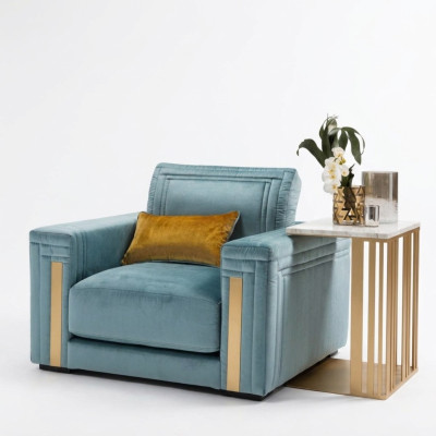 Fotel Club Lounge Design Lehn Krzesło Podkładka Sofa TV Niebieski arredoclassic