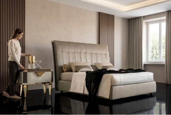 Łóżko 2x Stolik nocny 3 szt. Sypialnia Zestaw Designerski Luksusowy komplet łóżek hotelowych