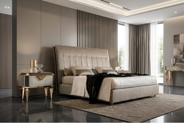 Łóżko 2x Stolik nocny 3 szt. Sypialnia Zestaw Designerski Luksusowy komplet łóżek hotelowych