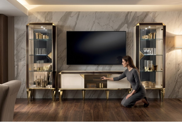 Designerski telewizor rtv Kredens Kredens Side Niska Szafa Półka Luxury Living Pokój Board
