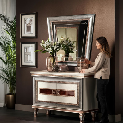 Konsole Tabela Kredens z Lustro Luxury Meble Zestaw konsola 2-częściowy. Wyprodukowane we Włoszech