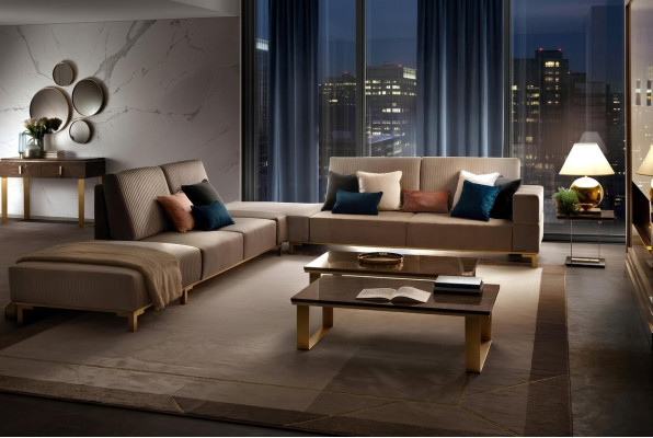 Luksusowe Meble Narożnikowa kanapa L Shape Couch Design Tapicerka Włókienniczy Sofy Drewno Ustawić