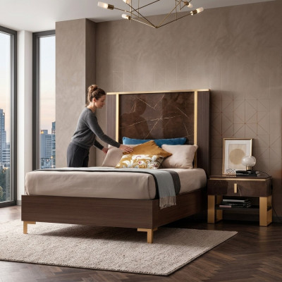 Łóżko Stolik nocny Sypialnia Łóżko tapicerowane Classic Designer Meble arredoclassic