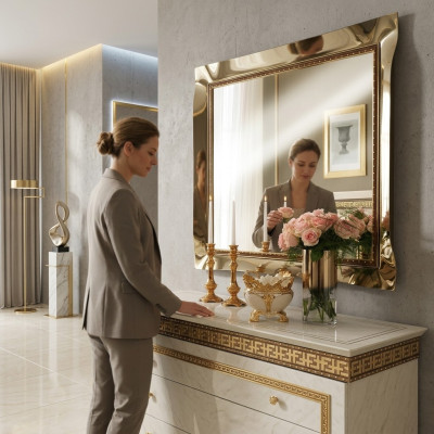 Lustro lustro ścienne Deska podłogowa barokowa rokoko w salonie łazienka Drewno Szkło Design