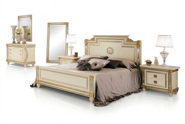 Łóżko 2x Stolik nocny Design Sypialnia Classic 3-częściowy. Luksusowy zestaw łóżek Meble